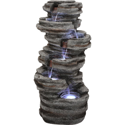 Ultym Extra-Large 6-Tier Outdoor Water Fountain with LED Lights, Cascading Rock Waterfall for Garden Patio Porch, Weather-Resistant Polyresin Water Feature for Tranquil Oasis