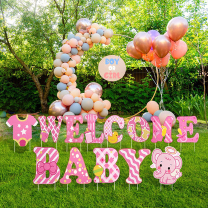 13 Pcs Baby Shower Yard Sign with Stakes, 12 Inch Its A Girl Lawn Garden Sign Gender Reveal Outdoor Decoration Welcome Home Baby Girl Party Supplies (Pink)