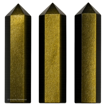 Amazing Gemstone Gold Sheen Obsidian Crystal Points Bulk Healing Crystals - Pack of 3 Single Terminated Healing Wand Point Bulk Crystals for Crafts, Crystal Grid, DIY - - Beginners Gift