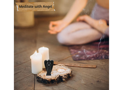 Amazing Gemstone Shungite Crystal Guardian Angel Figurines Ornament for Healing Birthstone, Decoration Statue (Hand Carved Pocket Gemstone Angel) (2 inch)