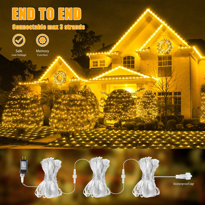 HEYFUNi Net Mesh Waterproof String Lights,360LED 13ft x 5ft Christmas Net Lights, 8 Modes,Connectable for Indoor Outdoor, Curtain,Garden,Christmas Tree, Bush, Party, Holiday, Wall Decor (Warm White)