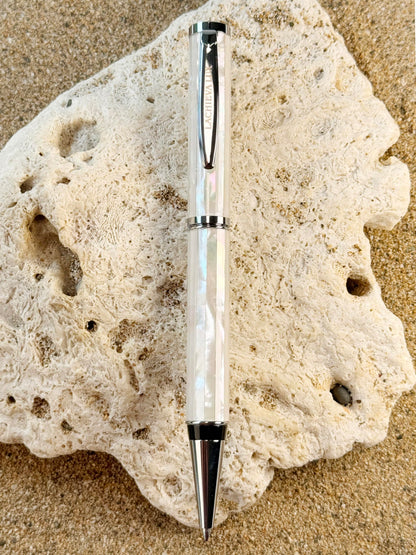 LACHIEVA LUX Stunning Handcrafted Mother of Pearl Ballpoint Pen with German P900M 1.0MM Refill, Luxury White Shell Gift Pen for Men and Women, Executive Writing Pen in Premium Gift Box