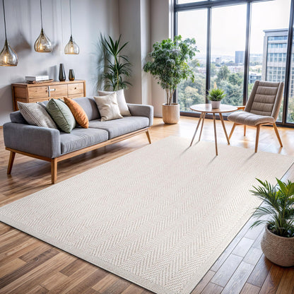CAMILSON Easy Jute Rug 10x14, Indoor Outdoor Off-White Color Fiber Area Rugs for Living Room and Patio Rug Herringbone Boho Woven Design Easy-Cleaning Washable Outside Carpet Alfombras 10 x 14