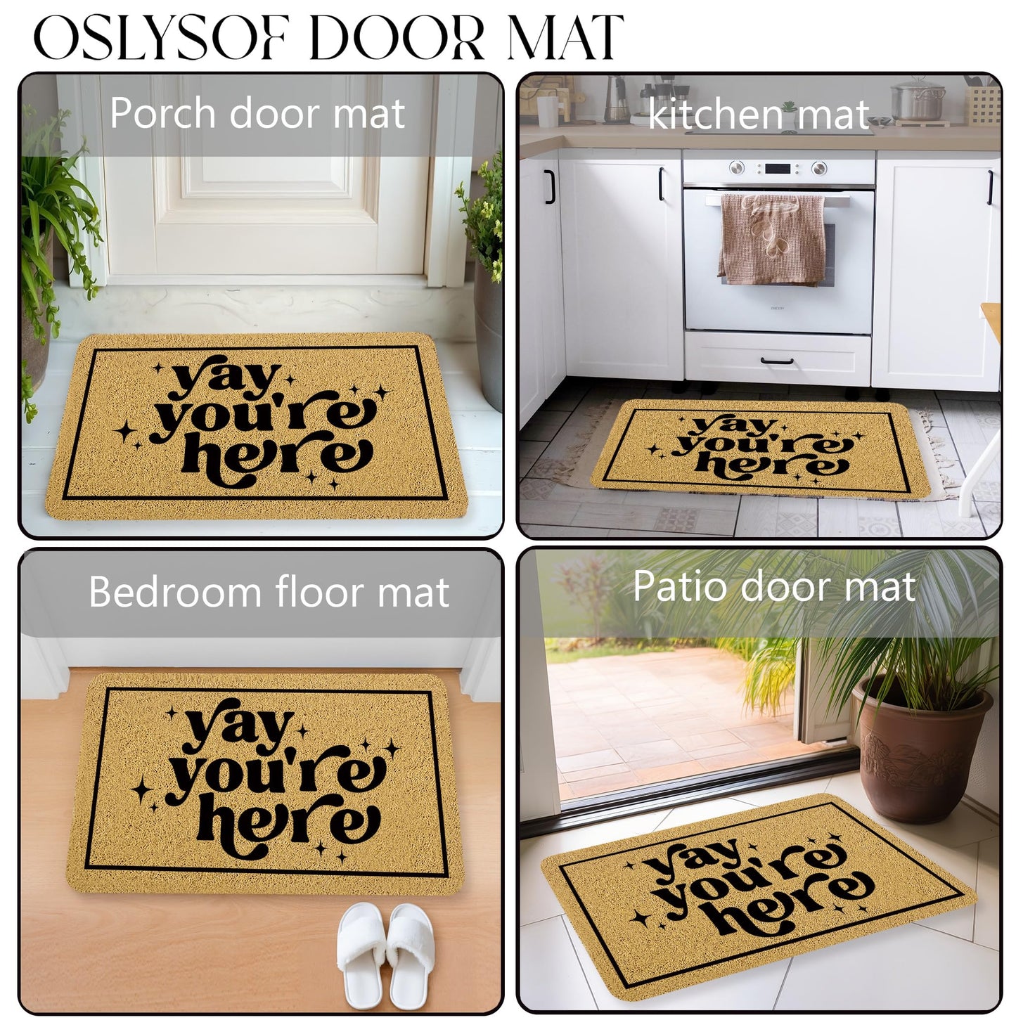 OSLYSOF Funny Welcome Door Mat, Yay You're Here Doormat for Front Door Indoor Outdoor Porch Entrance Entryway, Funny Welcome Mat Outside, 17x30 Inches