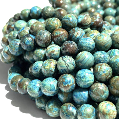 ABCGEMS Chihuahua Aqua Calsilica Jasper Beads from Mexico (Gorgeous Matrix - Mohs Hardness 6) DIY Jewelry Making Beading Supplies - Smooth Round 10mm