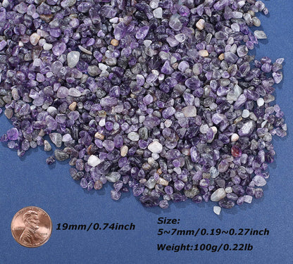 LAIDANLA Amethyst Crushed Stone Crystal Chips Bulk Natural Gemstones Healing Reiki Crystals Mini Quartz Vase Filler Aquarium Gravel 100g
