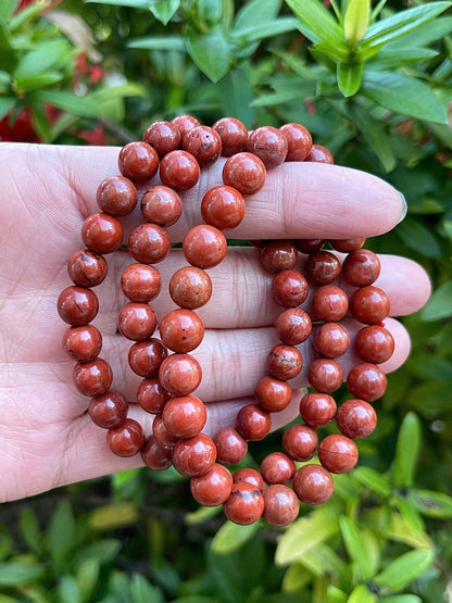 GAF TREASURES Red Jasper Crystal Bead Bracelet 8mm, Genuine Red Jasper Stretch Gemstone Bracelet, Healing Crystal Bracelet, Gift for Men & Women (1)