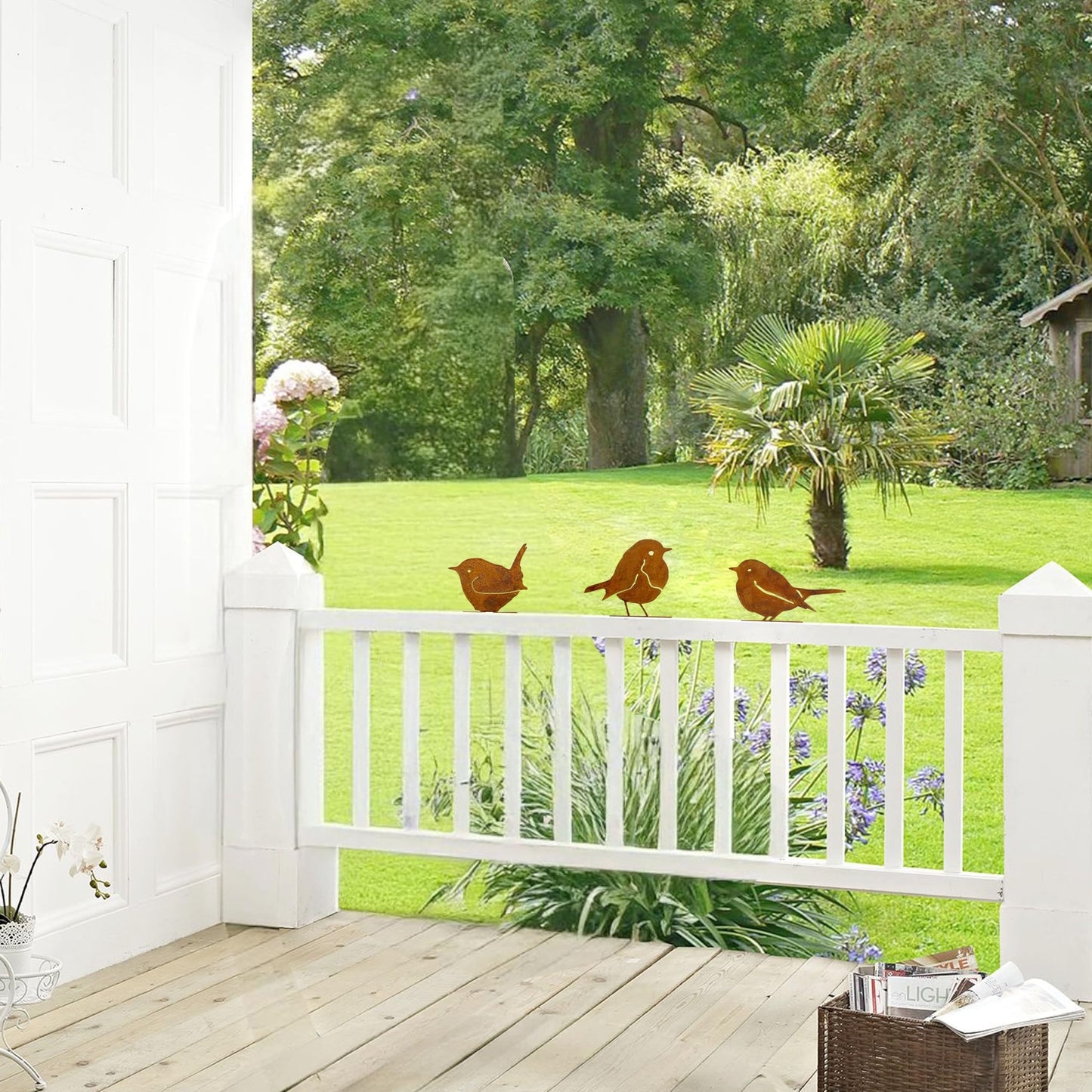 Vausart 3PCS Rusty Birds Decor, Metal Birds Yard Decor, Cute Metal Birds Garden Ornaments Silhouette- Garden Sculptures and Yard Art, Rustic Birds Decoration Outdoor Patio Yard