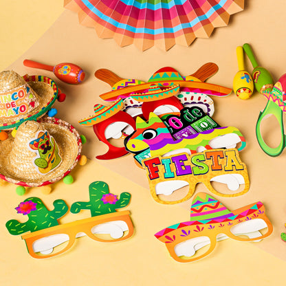 JOYIN 12 PCS Mexican Fiesta Party Paper Eyeglasses for Cinco de Mayo Party Decorations, Mexican Themed Bachelorette Party Favors, Party Costume Photo Booth Props Supplies for Taco Tuesday