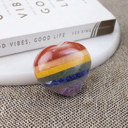 Crocon 50mm 7 Chakra Heart Stone Big Heart Shape Puff Stones Set 450+ Carats Pocket Crystal Healing Tumble Collection Palm Worry Stone Good Luck Charm Meditation Gift Craft Home Decor
