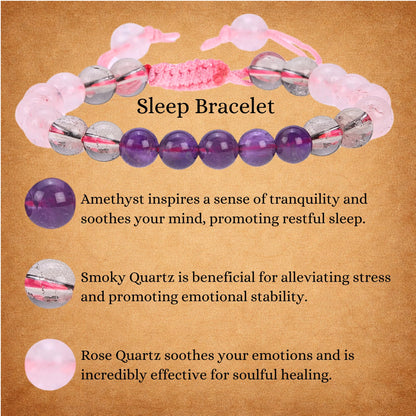 ANAYA AGATE Bracelet for Sleep Manifestation Rose Quartz Amethyst Smoky Quartz Bracelet Set - Healing Calming Anxiety Stress Relief Gifts Pulseras Para Hombres Mujer Stocking Stuffers