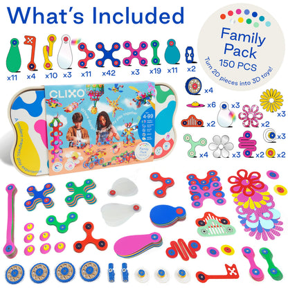 Clixo Mega Pack – 150-Piece Flexible Magnetic Building Toy for Creative Family Play | STEAM Learning, Open-Ended Play. Perfect for Collaborative Fun, Travel, and Educational Bonding. Ages 4+