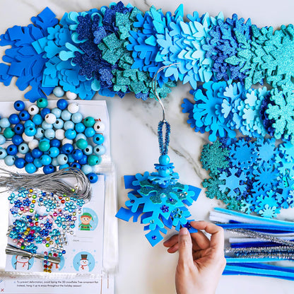 Winlyn 24 Sets Christmas Craft Kits Winter Crafts DIY 3D Snowflake Tree Ornaments Decorations Art Sets Foam Snowflake Christmas Arts and Crafts for Kids Holiday Classroom Art Activities Party Favors