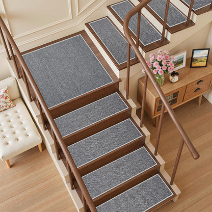 Carpet Stair Treads Non Slip - 4 Pack 8" x 30" Peel and Stick Stairs Tread for Wooden Steps Washable Stair Runners Rug Stain Resistant Edging Staircase Mat for Kids and Dogs(4pc, Grey)