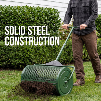 Best Choice Products Compost Spreader, 24-Inch Peat Moss Spreader, Heavy-Duty Steel Lawn & Soil Spreader for Topdressing, Sand, Manure & Mulch, Adjustable T-Handle