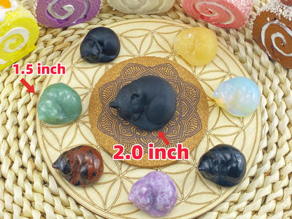 YATOJUZI 2" Cat Decors Statues Green Aventurine Crystals Sleeping Cats Gemstone Hand-Carved Cute Animal Statue Figurine Home Office Desk Decor Lucky Energy Reiki Kitten Ornaments Gifts for Women Men