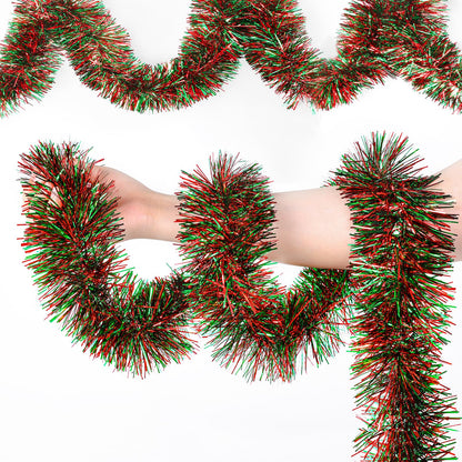 EverMerry Christmas Garland, 50 ft Tinsel Garland Christmas Decorations, Metallic Outdoor Christmas Garland for Stairs, Christmas Tree Tinsel, Home and Birthday Party Decorations(Red and Green)
