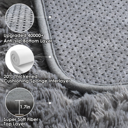ONASAR Grey Area Rugs for Bedroom Living Room, Fluffy Fuzzy Shag Shaggy 4x6 Bedside Rug, Gray Soft Plush Indoor Floor Carpet for Nursery Kids Girls Boys Teen Dorm Home Office Decor Aesthetic