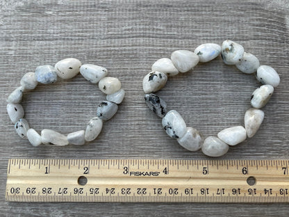 GAF TREASURES Rainbow Moonstone Crystal Nugget Bracelet, Genuine Rainbow Moonstone Tumbled Gemstone Bracelet, Healing Crystal Bracelet, Gift for Men & Women (1)