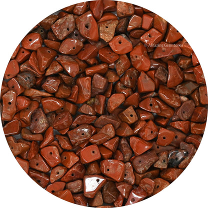Red Jasper Pre Drilled Natural Crystals Crushed Chips Beads for Jewelry Making, DIY Handmade Healing Crystals (25 Inch Strand)