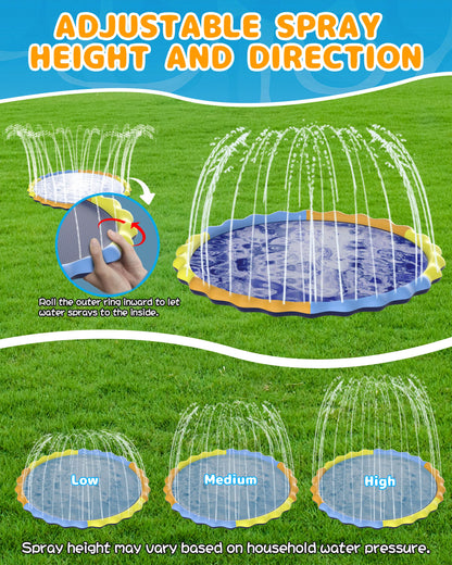 Instraella Splash Pad for Kids and Dogs, 124in Non-Slip Sprinkler Mat 0.5mm Thickened Durable and Foldable Large Pool Summer Fun Outdoor Toys for Dogs and Toddlers Age