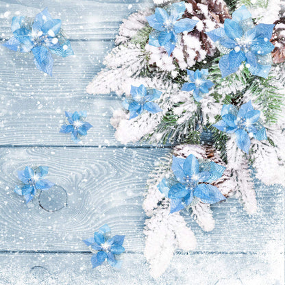 Boao 24 Pieces Christmas Artificial Glitter Poinsettia Flowers Xmas Flowers Wedding Christmas Tree New Year Ornaments(Blue)