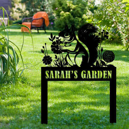 Personalized Squirrel Metal Garden Stake Sign, Custom Animal Themed Garden Metal Stake, Customized Garden Signs Decorative Outdoor, Farmhouse Yard Art, Flower Bed Decor, Gift for Gardener