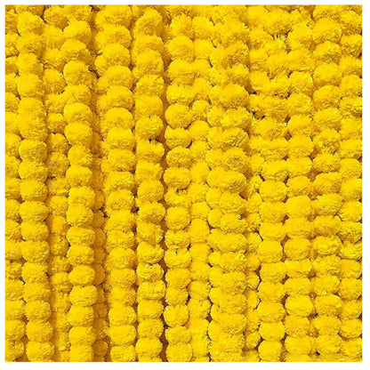 zig zag Artificial Marigold Garland (5pcs Pack) - Ideal for Weddings,Birthday, Christmas Decorations, and Diwali Celebrations, Faux Garlands 5 Strings - 4.5-5 Ft Long (Yellow)