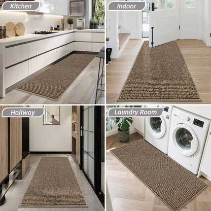 BEQHAUSE Dirt Trapper Door Mat 32" x 72", Non-Slip Washable Doormats Entrance Mat, Dirt Resistant and Absorbent Welcome Mat, Low Profile Floor Mats for Front Back Door and Entryway, Beige