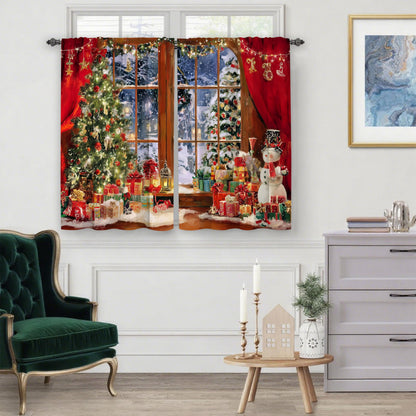 Worltoldb Christmas Night Kitchen Curtains Cafe Curtains for Bathroom Dining Room Living Room Pocket Window Drapes 2 Panels Set 28"x36"