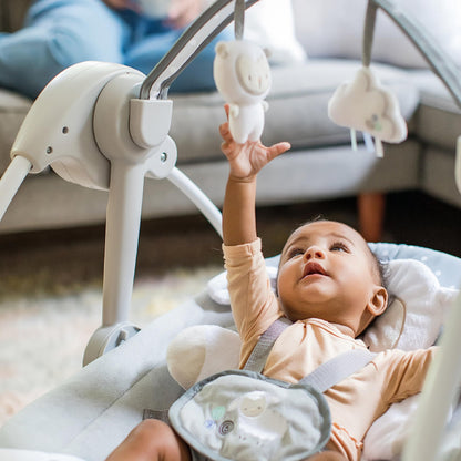 Ingenuity Comfort 2 Go Compact Portable 6-Speed Cushioned Baby Swing with Music, Folds Easy, 0-9 Months 6-20 lbs (Cuddle Lamb)