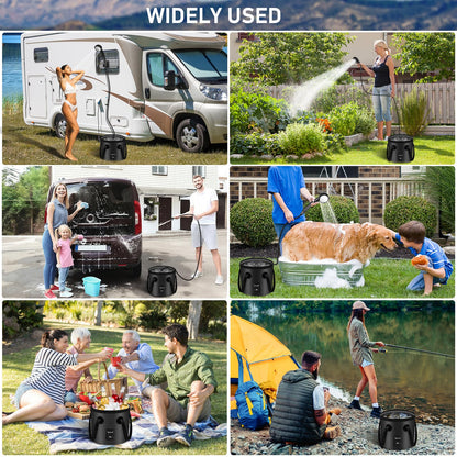 Portable Shower for Camping, Spopal Rechargeable Camping Shower with Collapsible Bucket with Handle 20L Intelligent LED Display, 4 Spray Modes, Outdoor Shower Kit for Hiking, Travel, Car, Pet 【Black】
