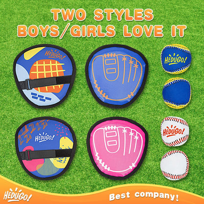 HEDUGO Ball and Catch Game Toss and Catching Ball Set Outdoor Toys for Kids at The Beach, Yard, Lawn Pool or Park Outside Games 4 Paddles 4 Balls Family Games for Kids and Adults Baseball Toys Gifts