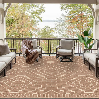 Wonnitar Outdoor Rugs 8x10 Waterproof Plastic Straw Rug, Large Outdoor Camping Rug for RV, Reversible Portable Outside Lightweight Area Rug for Backyard Balcony Beach Picnic (Beige & Brown,8'x10')