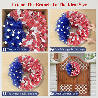 26 Inch Mesh Patriotic Front Door Wreath, 4th July Independence Day Wreath for Summer America Patriotic Flag Burlap Farmhouse Decor, Memorial Day Americana Front Window Hanging Decor