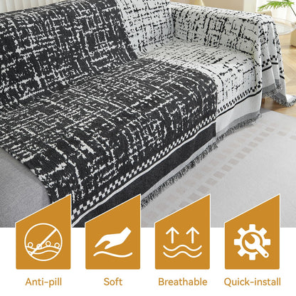 Deep Dream Boho Couch Cover Blanket, Soft Chenille Sofa Covers for 3 Cushion Couch, Sofa Slipcovers Washable Living Room Furniture Protector for Dogs Pets (Black, 71"x134")