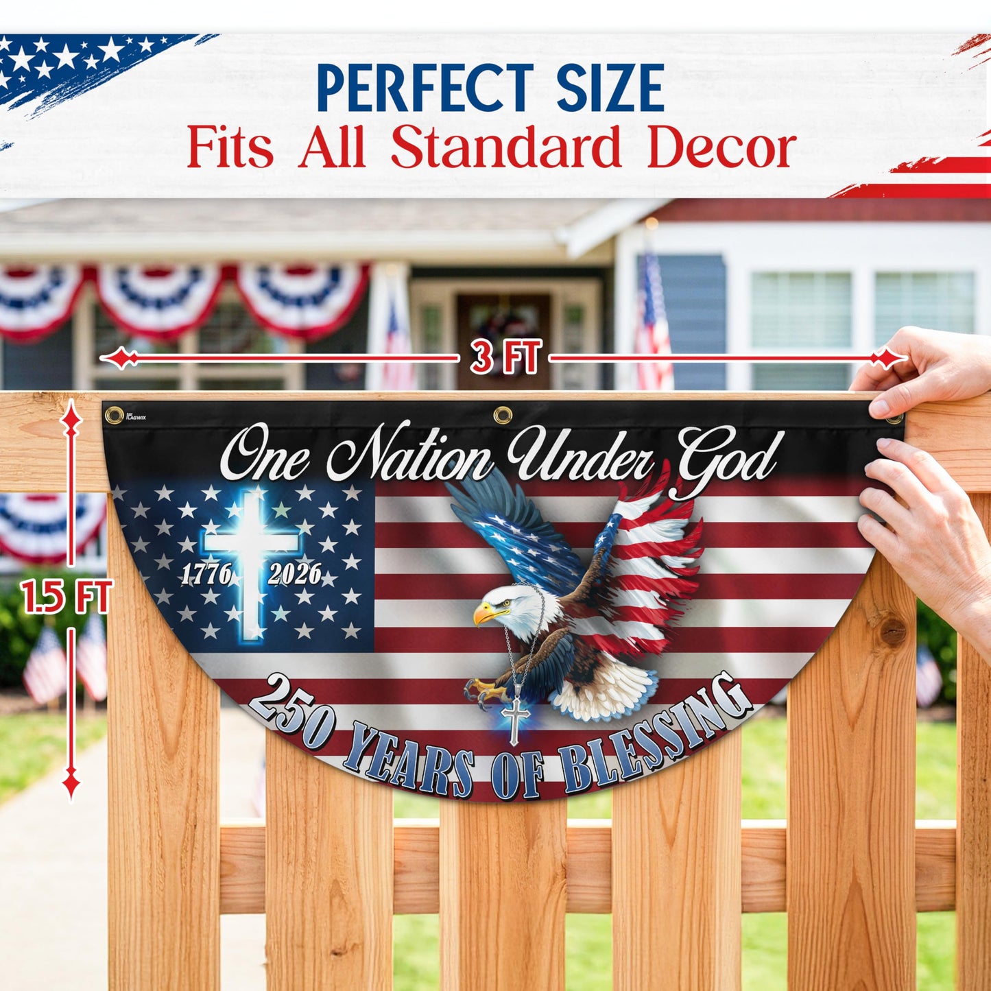 FLAGWIX American 250 Years Anniversary Fan Flag - Polyester Double-sided One Nation Under God Flags For Outside Bunting Flag, 1.5x3 ft - 4th of July Decorations for Home Yard Garden Decor Banner
