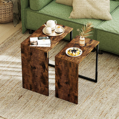 Giantex Nesting Coffee Table Set of 2, Rectangular Stackable Side Tables with Sturdy Metal Frames, Modern Nesting End Tables for Living Room, Bedroom, Rustic Brown