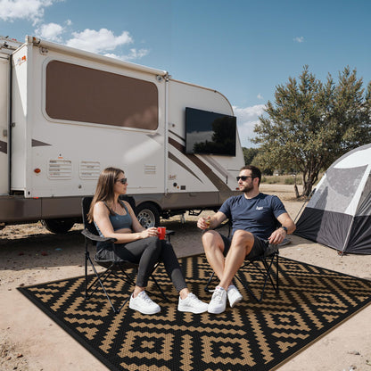 sarben Outdoor Rug for Patio - Waterproof Plastic Straw Camping Rugs 4x6 ft, Reversible Outdoor Indoor RV Mat Carpet for Patio, Porch, Deck, Balcony, Picnic, Beach, Black Brown