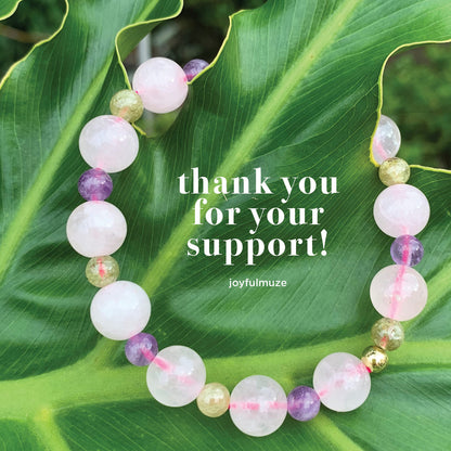 Joyfulmuze Rose Quartz Amethyst Peridot Stretch Bracelet, Natural Energy Crystal Stone Beads, Handmade Gift for Women Men, (Amethyst-Rose Quartz-Peridot)