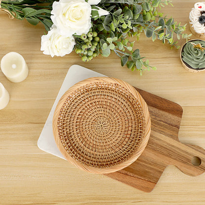 Hipiwe Small Woven Wicker Basket - 7.6" Round Entryway Organizer for Keys, Wallet, Cell Phone & Snacks