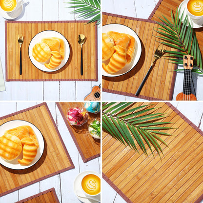 Hushee 8 Pcs Bamboo Placemats Dining Table Mats Washable Heat Place Resistant Mat for Dining Kitchen Room Table, 18 x 12 Inch(Classic Style)