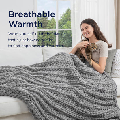 Maetoow Handmade 15 lb Soft Knitted Weighted Blanket, 72 x 48 in Breathable Chunky Knit Gravity Blanket Throw, Home Decor for Sofa Couch Bed, Light Grey