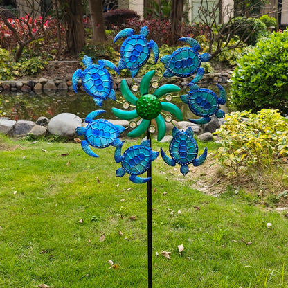 COOZZYHOUR 39" Sea Turtle Wind Spinners Metal Garden Stake-Outdoor Ocean Theme Wind Spinners -Wind Sculpture Yard Art Decorations for Patio,Lawn & Garden Decor-Blue