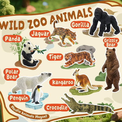 Zippytots 9 PCS Zoo Animal Toys for Kids 3-5 Realistic Plastic Wild Animal Figurine Toys Educational Learning Toy for Kids Boys Girls Toddlers