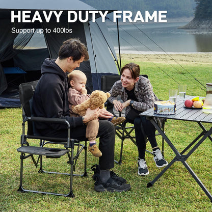 EVER ADVANCED Camping Directors' Chair with Side Table, Portable Folding with Compact Size, Heavy Duty Lawn Chair with Pocket for Camping, Lawn, Sports and Fishing, 400lbs, Black