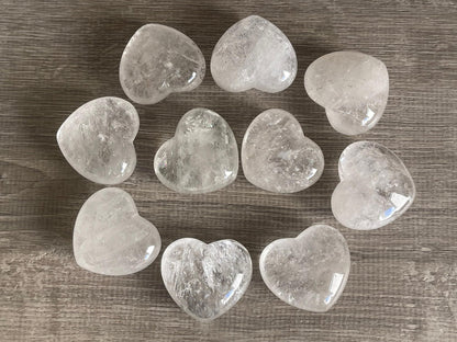 Clear Quartz Gemstone Hearts, Polished Clear Quartz Puffy Hearts, Clear Quartz Crystal Palm Stone, Clear Quartz Healing Crystal Hearts (1 Heart)