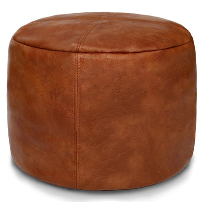 Thgonwid Unstuffed Faux Leather Pouf Cover, Handmade Footstool Ottoman Storage Solution, Floor Footrest Cushion, 16.5”Dx12”H, Amaretto