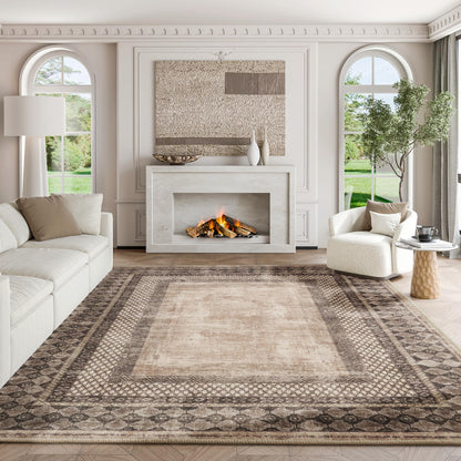 NICETOWN 5x8 Area Rug, Ultra- Thin Brown Oriental Washable Rug for Living Room, 5'x 8' Carpet for Bedroom, Non-Slip Stain Resistant Foldable Large Carpet Pet & Kids Friendly for Dining Room
