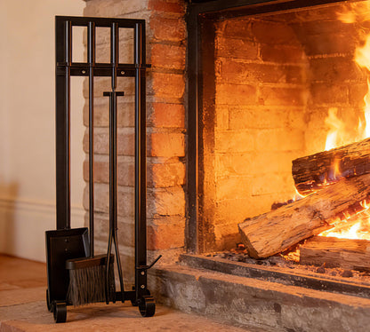 CALIDOLA 5 Pieces Wrouhgt Iron Fireplace Tools Set,31-Inch Modern Black Outdoor Indoor Fireplace Companion Set Stove Hearth Accessories with Poker, Tong, Shovel, Brush